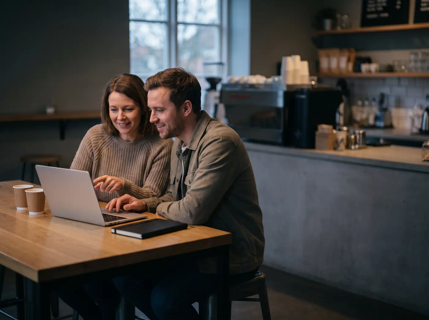 A business owner going through findings on a laptop with an adviser