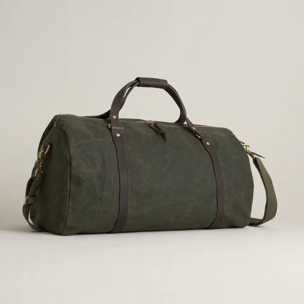 The Weekender Holdall in loden waxed cotton