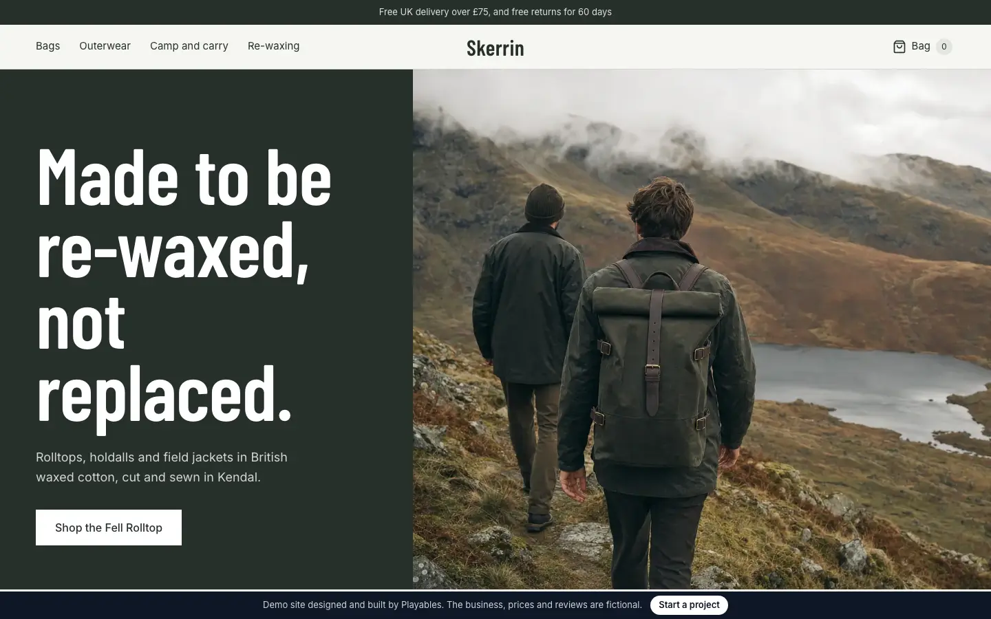 Skerrin demo site on a desktop browser